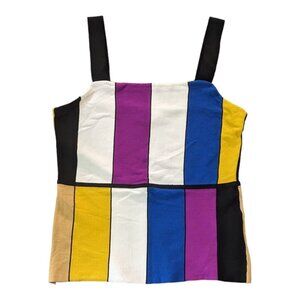 Rachel Roy Black Tank Women's L Color Block Square Neck Crop 90s Y2k